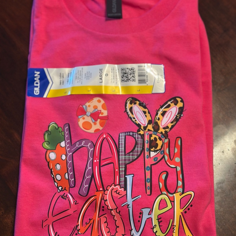 Gildan Unisex Bright Pink Short-Sleeve "Happy Easter" Graphic Tee